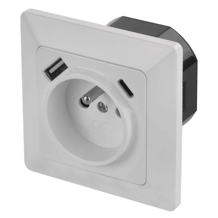 Zásuvka s USB A6000.4 biela, 1 zásuvka, 2x USB 1