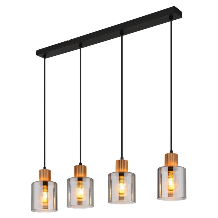 Závesné svietidlo ALEIDIS 4 čierna/prírodná/dymové sklo 1