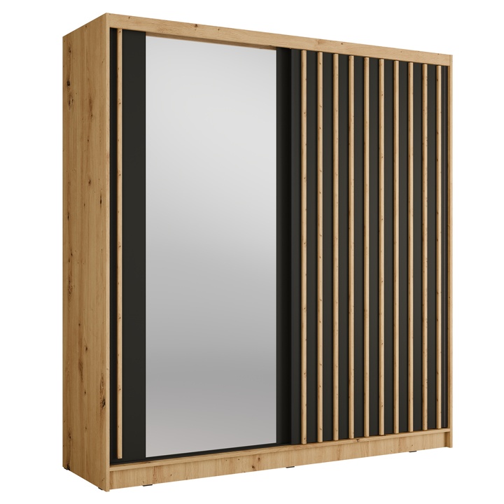 Šatníková skriňa  ALUNA I dub artisan/čierna, šírka 200 cm 1