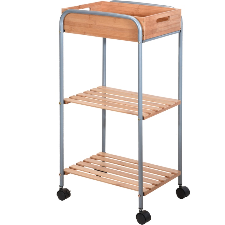 Regál na kolieskach AMERICA bambus/kov 1