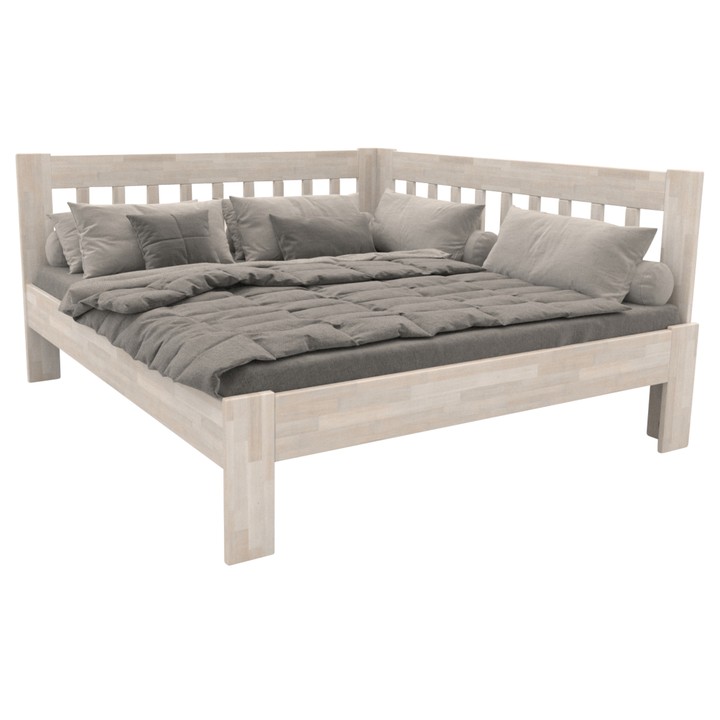 Rohová posteľ APOLONIE pravá, buk/biela, 180x200 cm 1