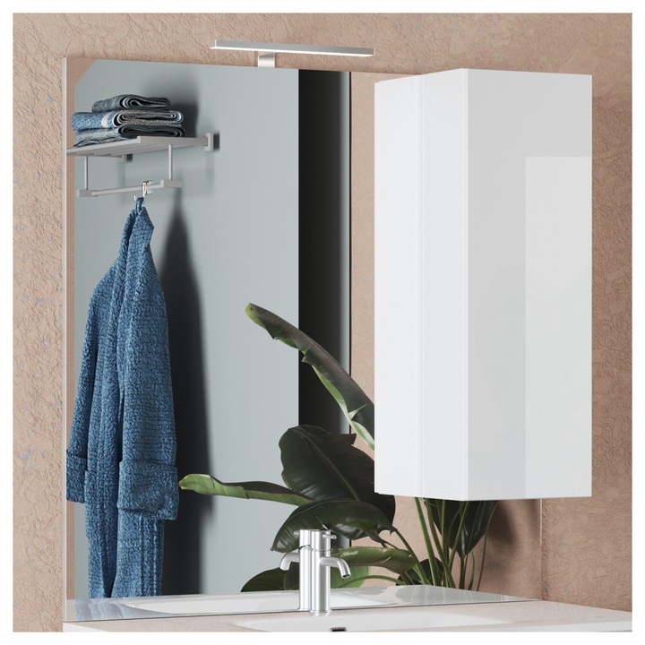 Zrkadlo so skrinkou a LED osvetlením BASIC 14 biela lesklá, šírka 100 cm 1