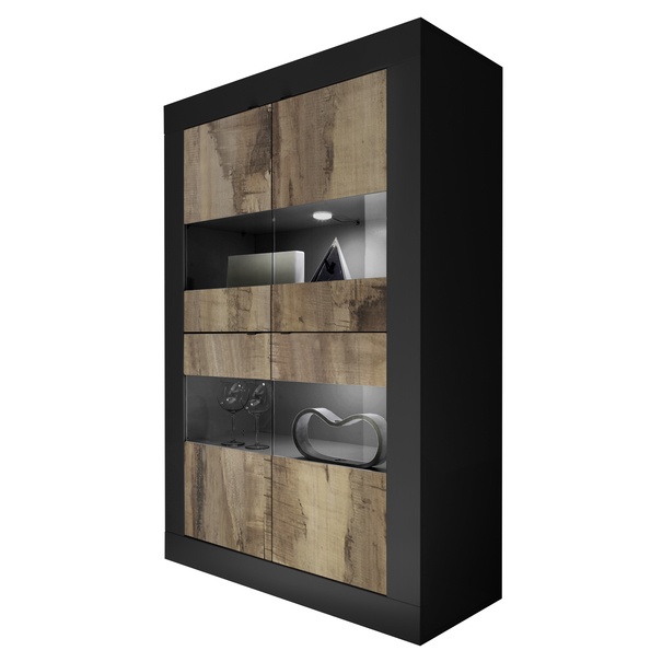 Vitrína  BASIC 2 čierna matná/dub 1