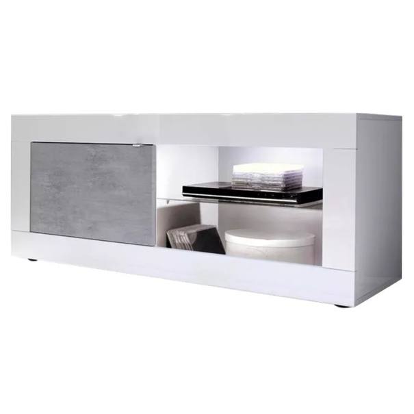 TV komoda  BASIC 4 biela lesklá/betón 1