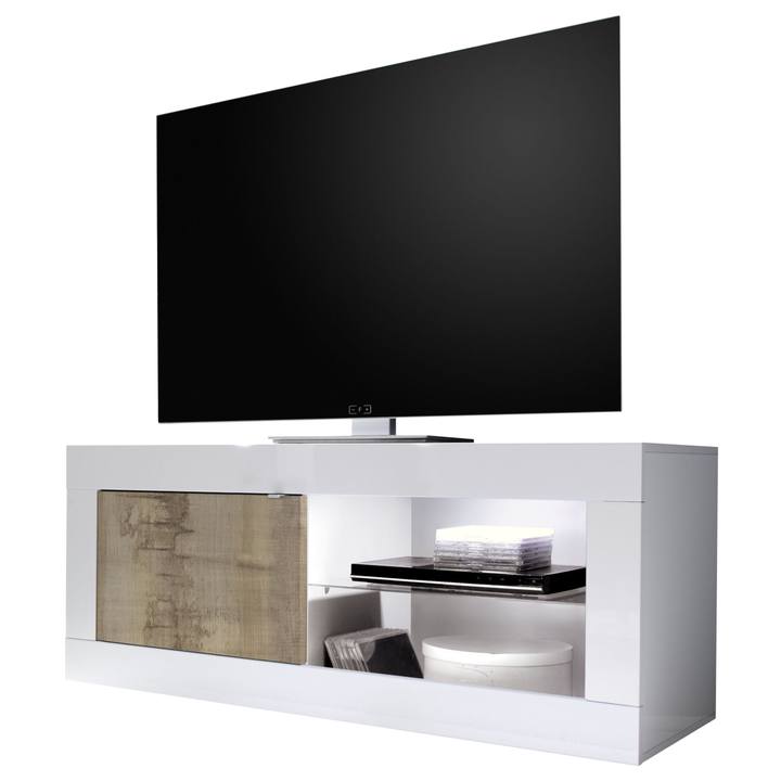 TV komoda  BASIC 4 biela lesklá/dub 1