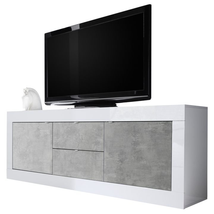 TV komoda  BASIC 9 biela lesklá/betón 1