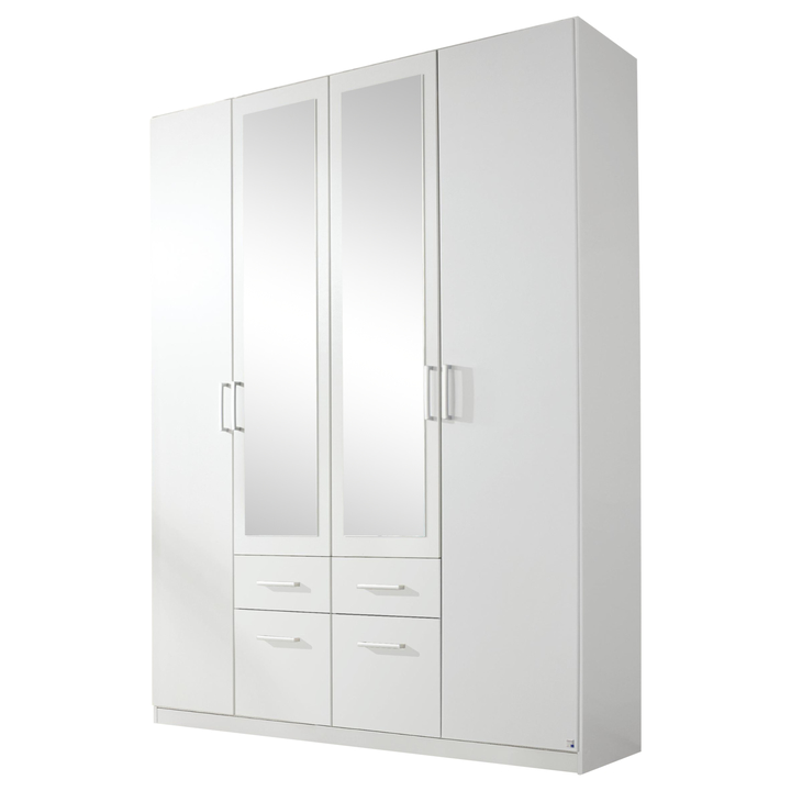 Šatníková skriňa BAYLEE alpská biela, 4 dvere, 2 zrkadlá 1