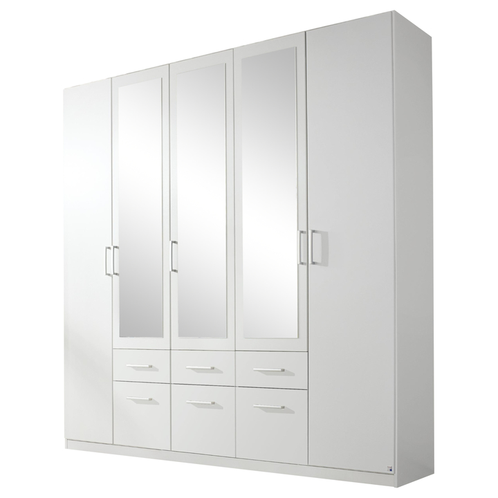 Šatníková skriňa BAYLEE alpská biela, 5 dverí, 3 zrkadlá 1