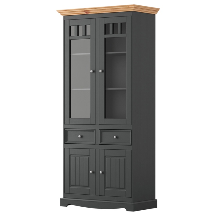 Vitrína  BELLU 2D borovica/grafit 1