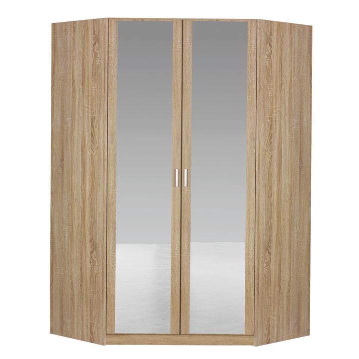 Rohová šatníková skriňa BENETT dub sonoma, 2 zrkadlá 1