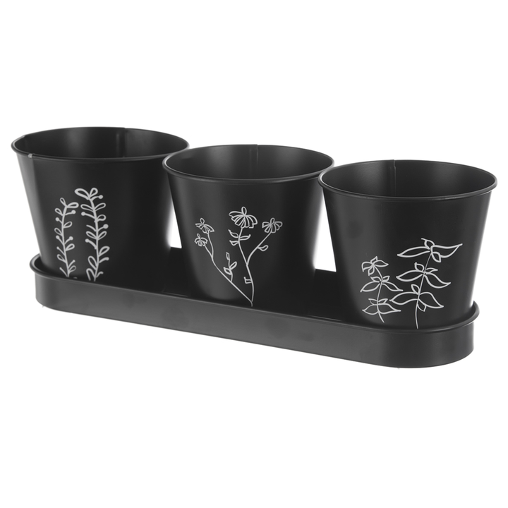 Súprava kvetináčov na bylinky BLACK čierna, 3 ks 1