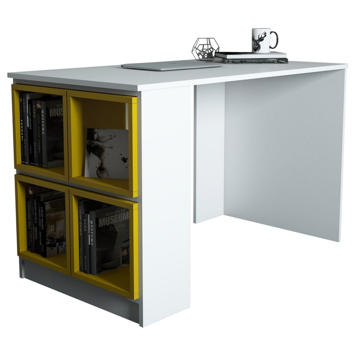 Písací stôl BOX biela/žltá 1