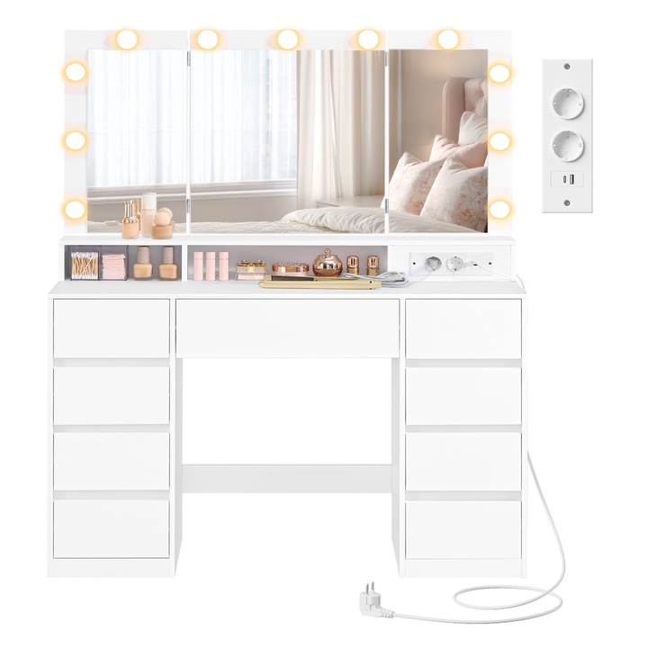 Toaletný stolík s LED osvetlením BULBS 2 biela 1