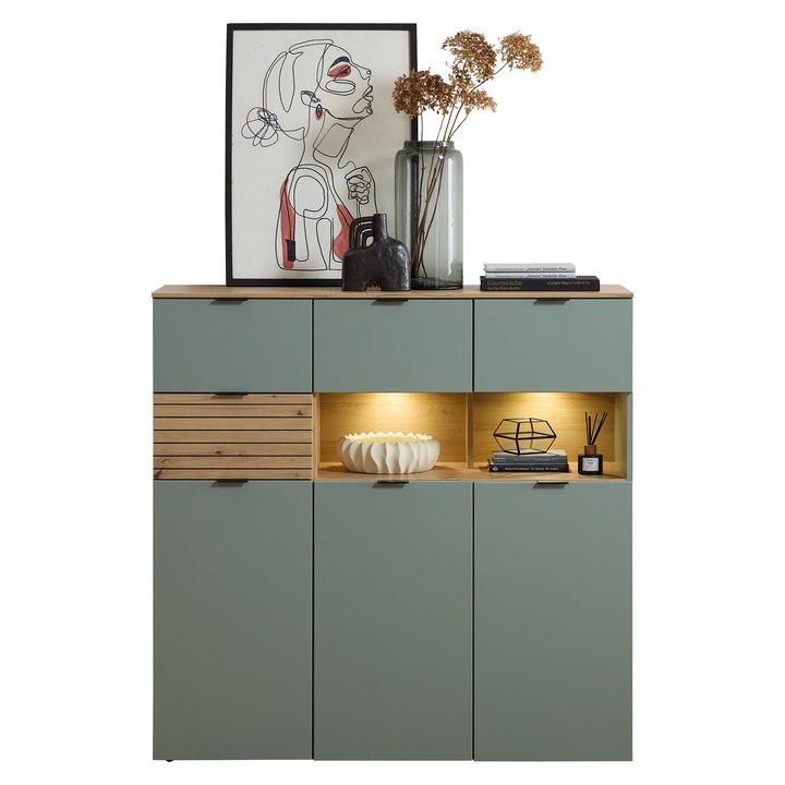 Vitrína CELINA III trstinovozelená/dub artisan 1