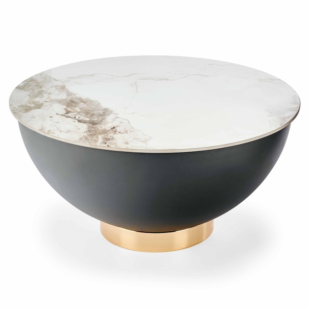 Konferenčný stolík CICALAO biely mramor/čierna/zlatá 1