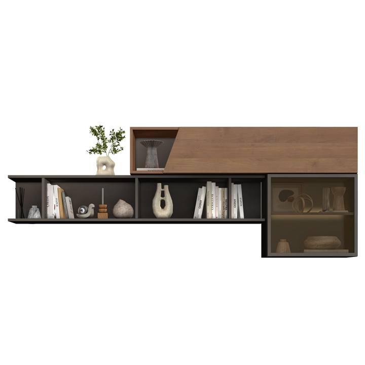 Nástenný regál CORTINA antracitová/tmavohnedá 1