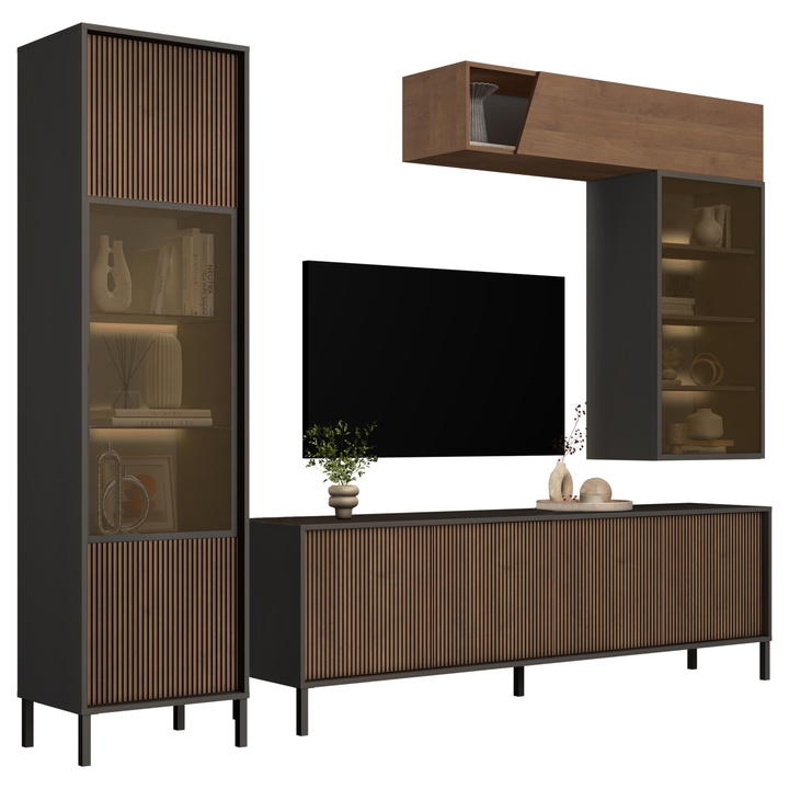 Obývacia stena CORTINA antracitová/tmavohnedá 1