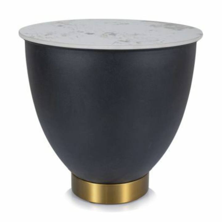 Prístavný stolík CYPRES biely mramor/čierna/zlatá 1