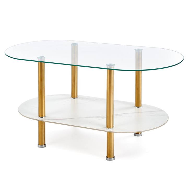 Konferenčný stolík DECOT II priehľadná/biely mramor/zlatá 1