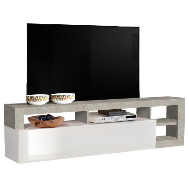 TV komoda DERRICK betón/biela vysoký lesk 1