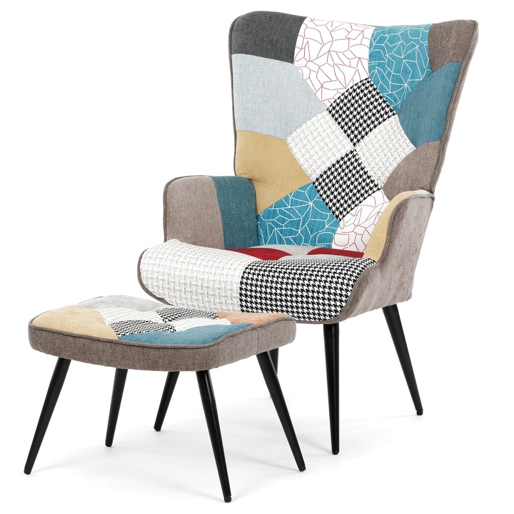 Kreslo s podnožkou DOLMA patchwork 1
