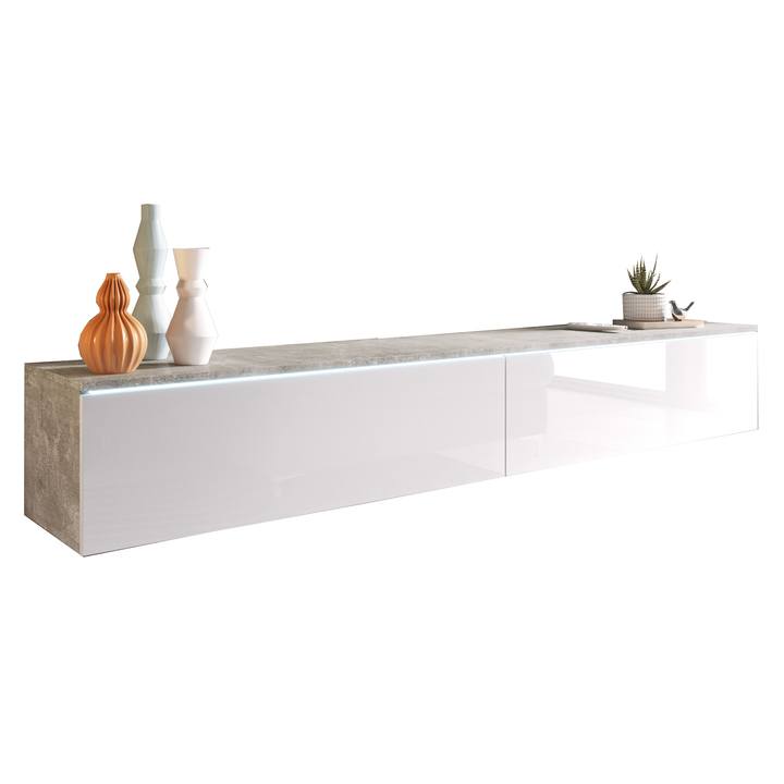 TV komoda DOROTHE 180 betón/biela lesklá 1
