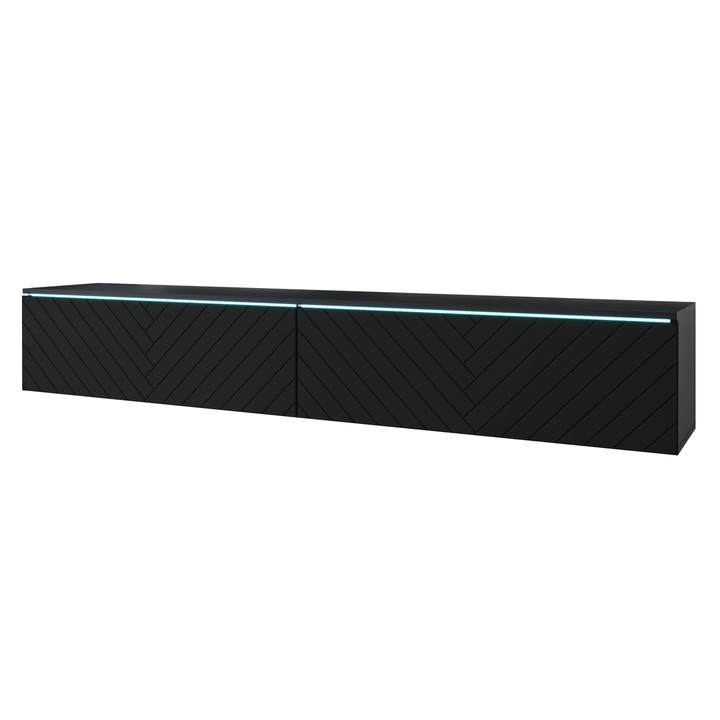 TV komoda DOROTHE 180 čierna/vzor rybia kosť 1