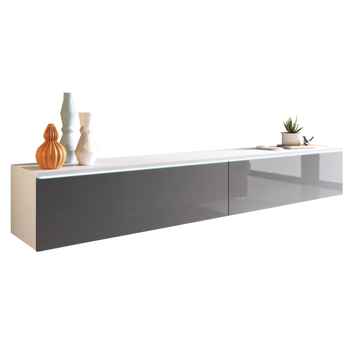 TV komoda DOROTHE 180 biela/sivá lesklá 1
