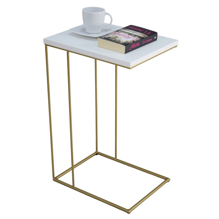 Prístavný stolík DRU zlatá/biela 1