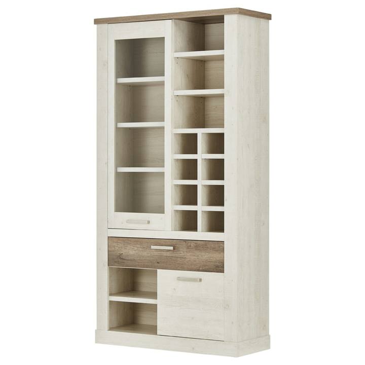 Vitrína DURO 3 pínia biela/dub antik 1