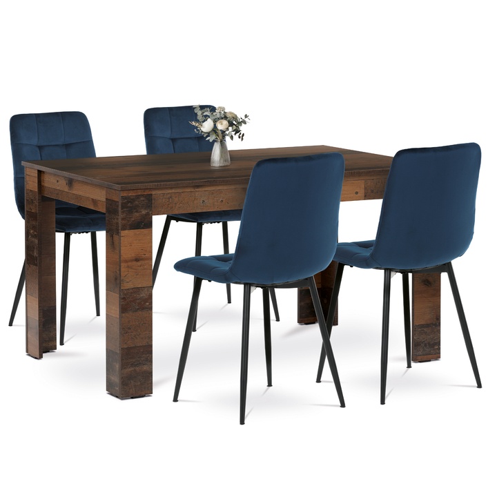 Jedálenská zostava EDGAR staré drevo/modrá/čierna 1