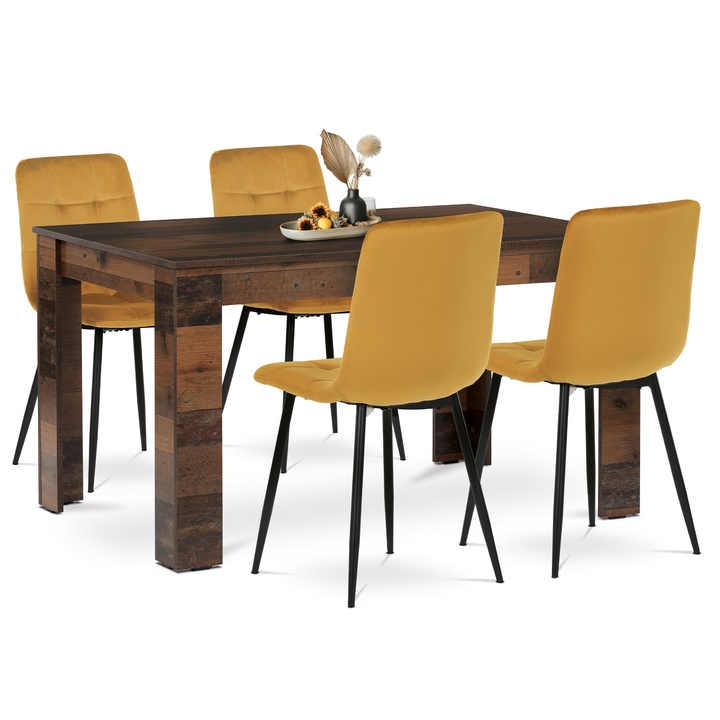 Jedálenská zostava EDGAR staré drevo/žltá/čierna 1