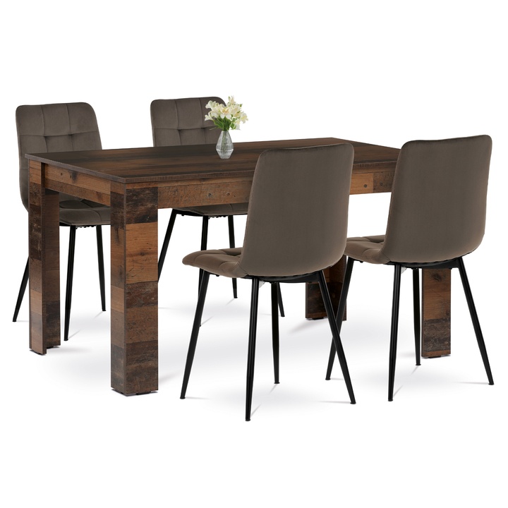 Jedálenská zostava EDGAR staré drevo/hnedá/čierna 1