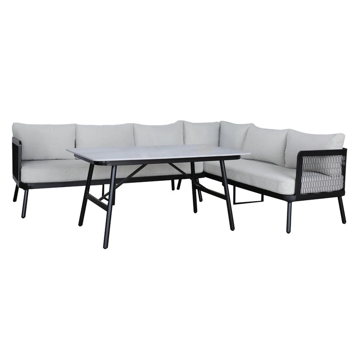 Záhradná rohová zostava EDINBURGH čierna/svetlosivá 1