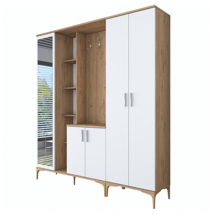 Predsieňová zostava ELA 9 orech/biela, 8 dvojitých háčikov 1