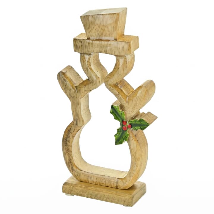 Dekorácia snehuliak s cezmínou ELBERT drevo, výška 27 cm 1