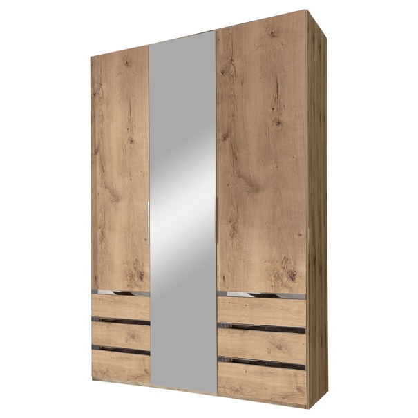 Šatníková skriňa ELIOT dub doskový, 3 dvere, zrkadlo 1