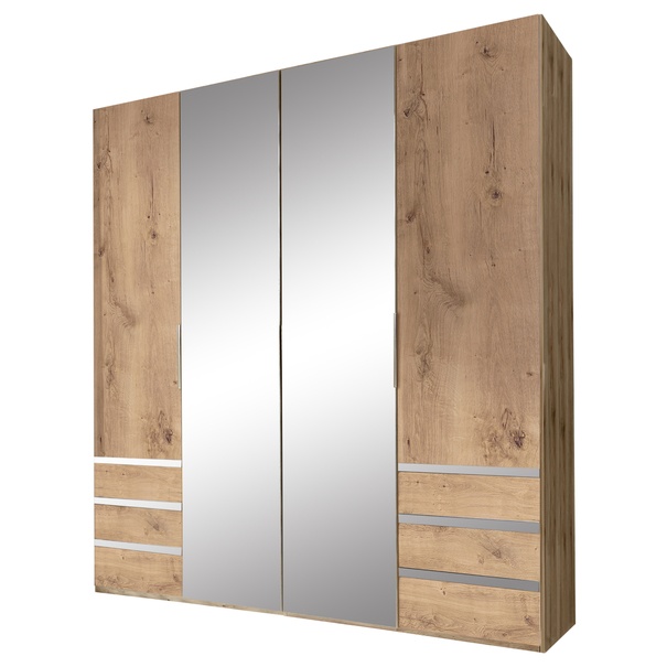 Šatníková skriňa ELIOT dub doskový, 4 dvere, 2 zrkadlá 1