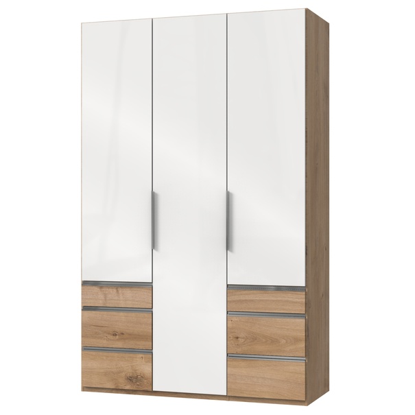 Šatníková skriňa ELIOT dub doskový/biela lak, 3 dvere 1