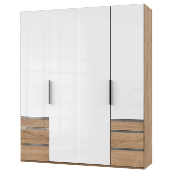 Šatníková skriňa ELIOT dub doskový/biela lak, 4 dvere 1