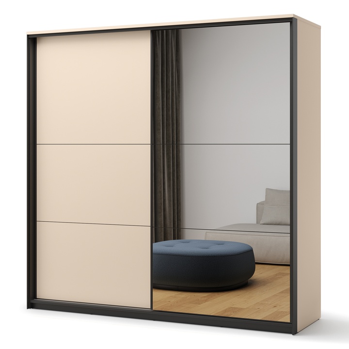 Šatníková skriňa ENNA piesková/čierna, šírka 220 cm 1