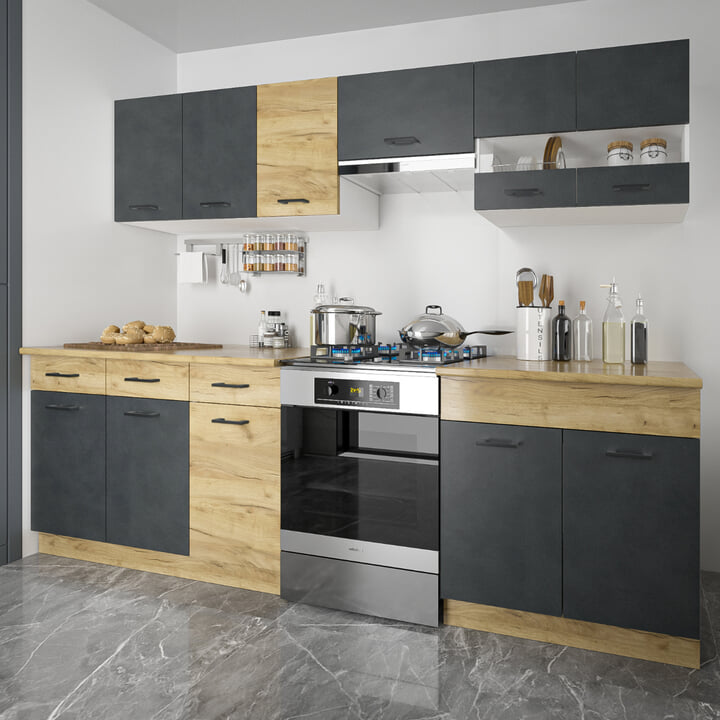 Kuchynský blok ESPERO 260 antracitová/dub craft zlatý 1