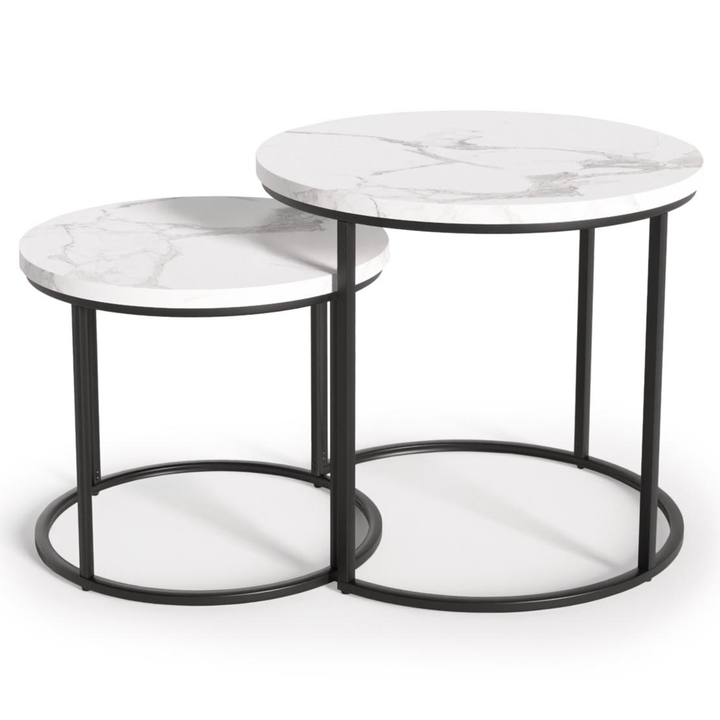 Sada 2 ks prístavných stolíkov EUROS biely mramor/čierna 1