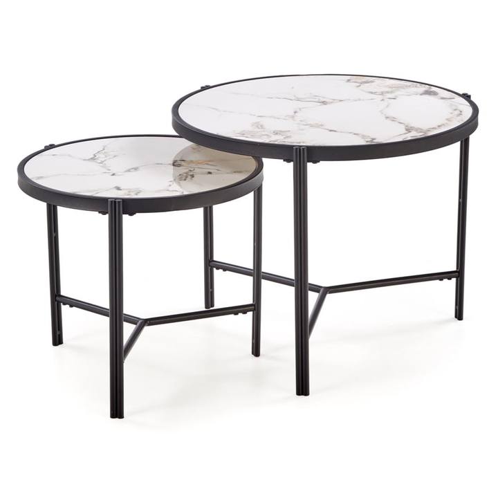 Konferenčný stolík FOTAMO biely mramor/čierna, set 2 ks 1