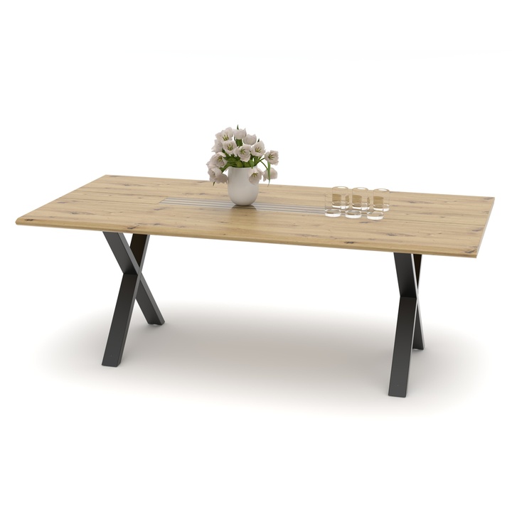 Jedálenský stôl FRESNO dub artisan/čierna, X-konštrukcia, šírka 210 cm 1