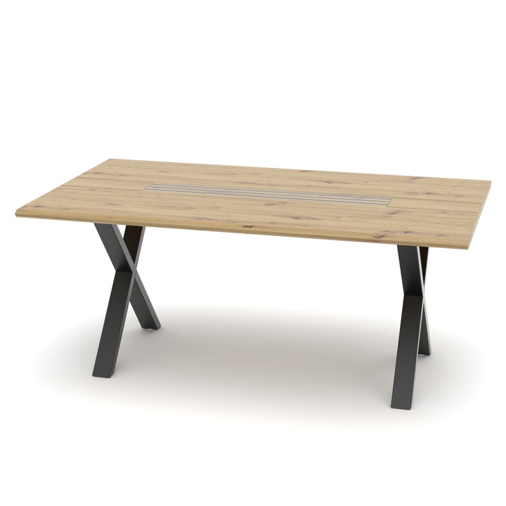 Jedálenský stôl FRESNO dub artisan/čierna, X-konštrukcia, šírka 180 cm 1