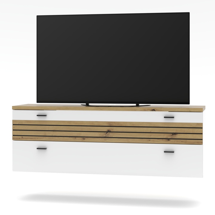 Závesná TV komoda FRESNO biela/dub artisan, šírka 150 cm 1