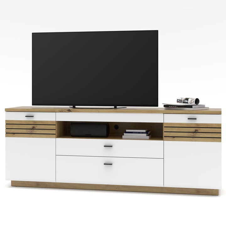 TV komoda FRESNO biela/dub artisan 1