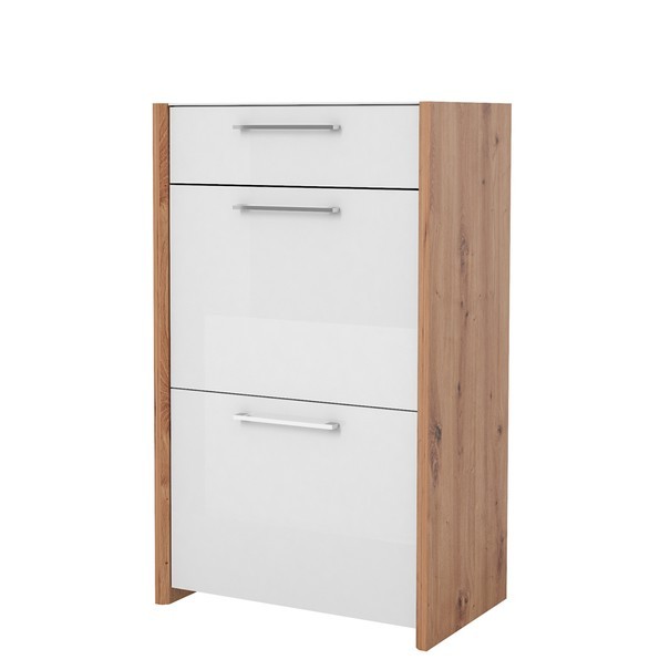 Skrinka na topánky FYNN biela vysoký lesk/ dub, šírka 62 cm 1