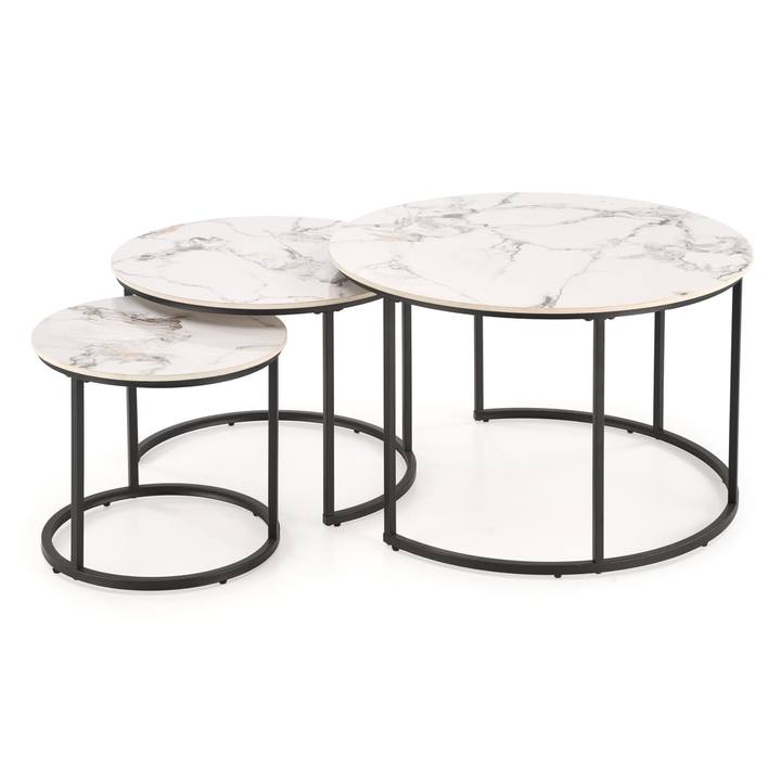 Konferenčný stolík GALDO biely mramor/čierna, sada 3 ks 1